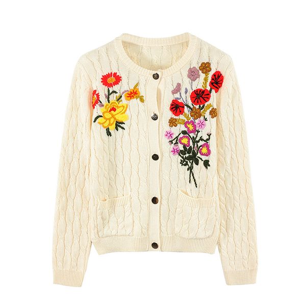 

906 l 2022 milan runway autumn women sweater brand same style long sleeve white cardigan neck embroidery womens zhen, White;black