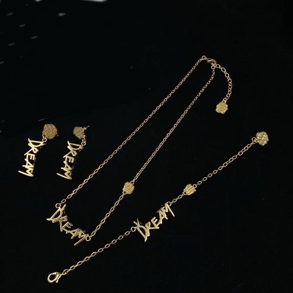 

bright brass letter necklace stud earring sets women's brass 18k gold plated medusa head ladies designer jewelry ms12 --07, Black
