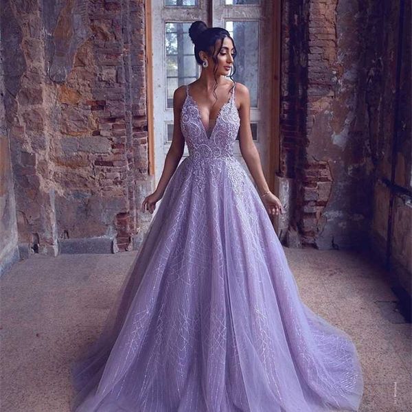 

party dresses vneck spaghetti strap prom dresses lavender sleeveless beading lace backless party prom gown long robe de soiree 220923, White;black