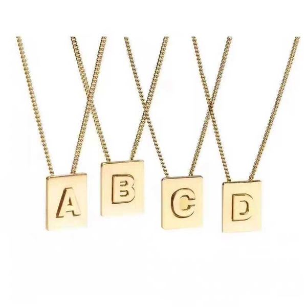 

Non Fading Gold Color Square Letter Pendant Stainless Steel Necklace For Womans Daily Outfit Jewelry