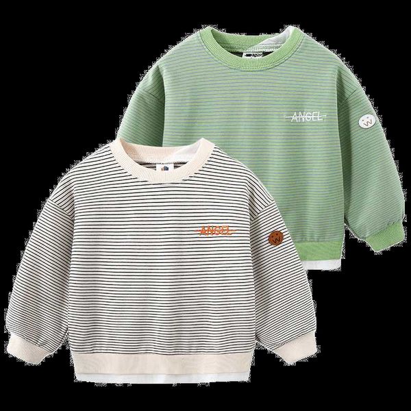 

pullover spring autumn casual 2 3 4 5 6 7 8 9 10 years children cotton patchwork striped print sweatshirt for kids baby boy 220924, Blue