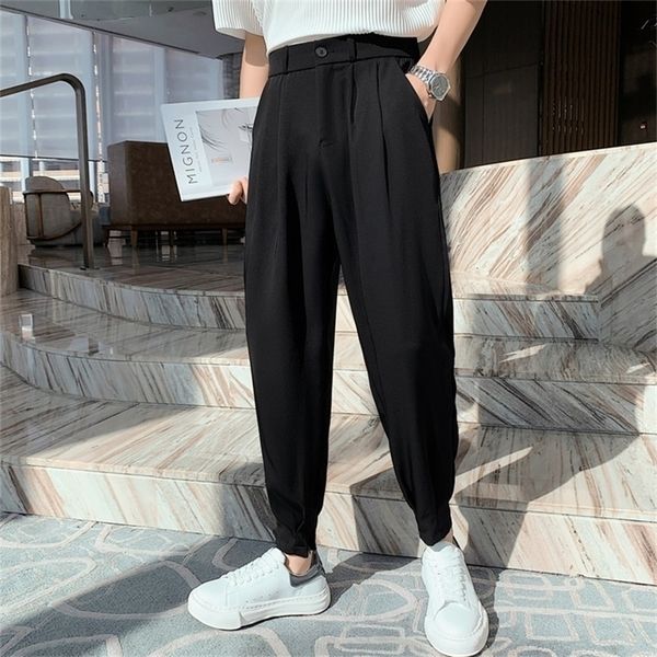

men's pants fashion autumn pants men solid anklelength tapered trousers korean style white khaki black waist casual pants man 220922