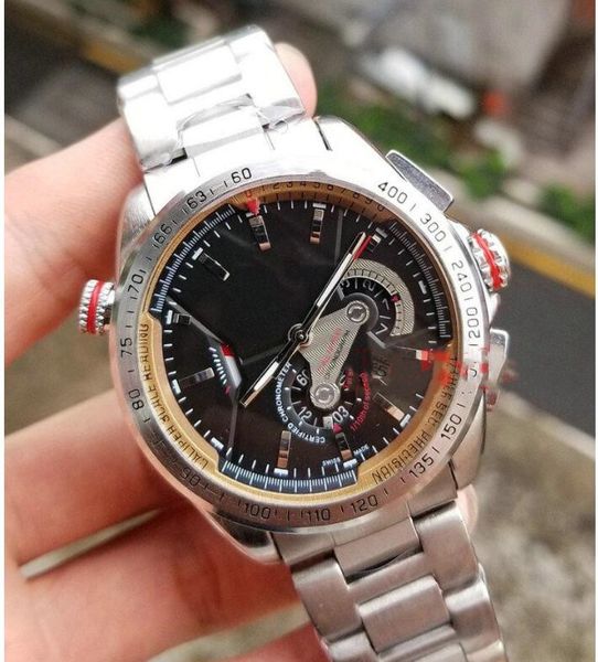 

watch men quartz movement chronograph working stainless steel watchs sports self-wind watches wristwatches, Slivery;brown