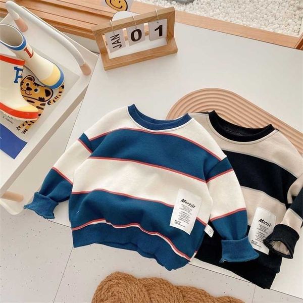 

pullover autumn kids sweatshirts striped boys fashion sweatshirts kids pullovers soft loose girls hoodies 220924, Blue