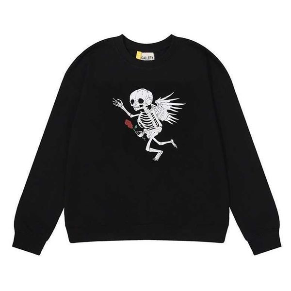 

fashion galleryes casual hoodies dept skeleton american wings rose gilded gog heavy terry round neck sweater, Black