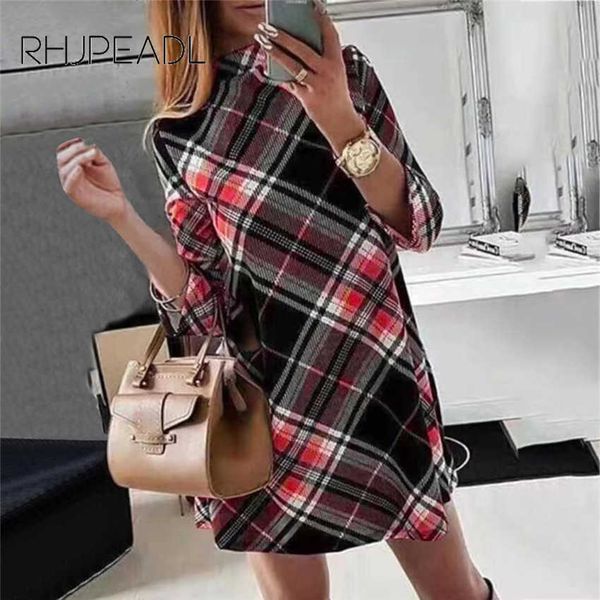 

casual dresses fashion plaid print turtleneck casua loose dress women 2022 autumn winter long sleeve a-line office lady dress elegant dresse, Black;gray