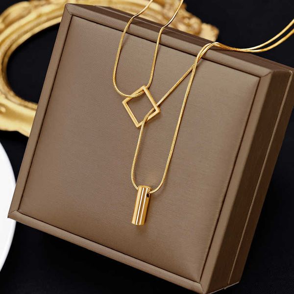 

Stainless Steel Gold Color Overlay Double-Layer Necklace Women's Daily Outfit Jewelry Party Girls' Fadeless Accessories