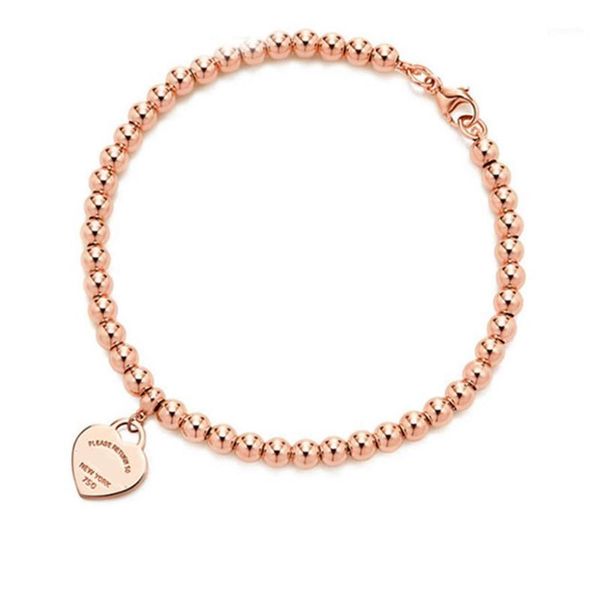 

100% 925 sterling silver tag love original classic heart-shaped rosegold bead bracelet women jewelry gifts personality1270g, Black