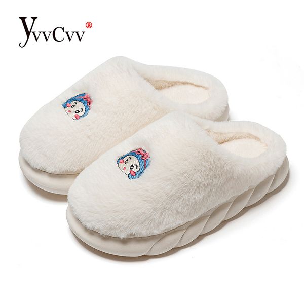 

slippers yvvcvv fluffy furry slippers women winter warm fur slipper thick platform slides outdoor memory foam shoes comfy soft home slide 22, Black