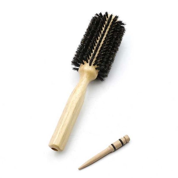 

hair brushes 6 sizes barber salon wood handle boar bristles round brush removable tail professional hairdressing hair brush hair round comb, Silver
