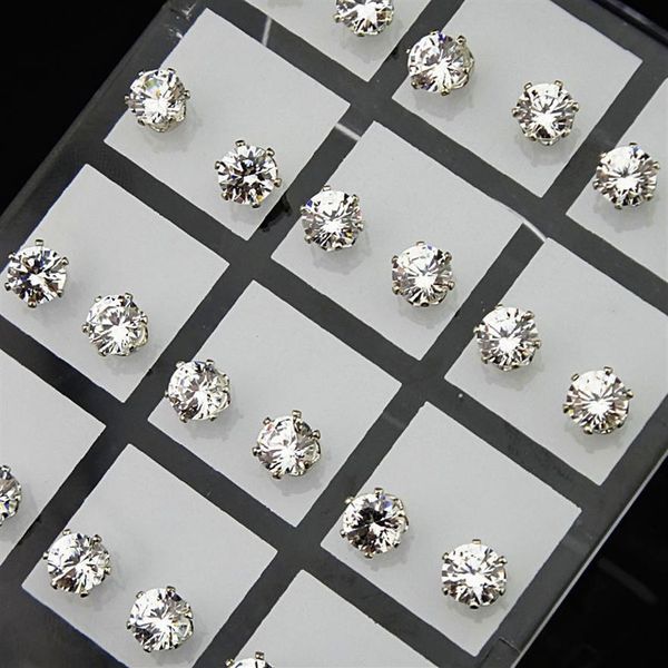 

72pcs whole jewelry lots 6mm clear austria cubic zirconia stainless steel fashion stud earrings for womens mens a-6342300, Golden;silver