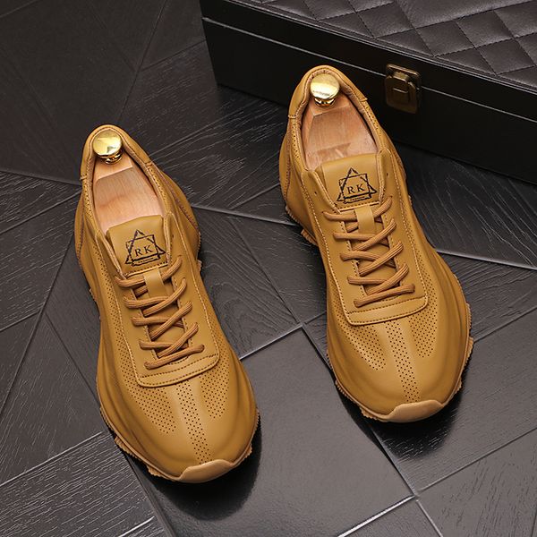 

italy classic wedding dress party shoes spring autumn non-slip breathable casual sneakers round toe thick bottom leisure business driving wa, Black