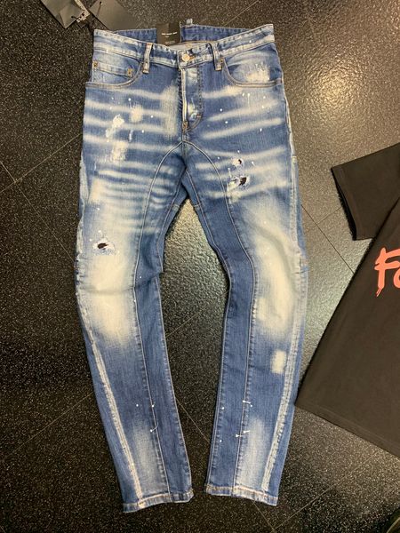 

mens damaged jeans denim pants blue slim fit cool guy causal jean destroy jeans