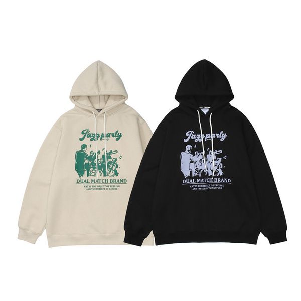 

hip hop hoodie sweatshirt streetwear men vintage cartoon band printed cotton hooded 2022 winter harajuku pullover hoodie black