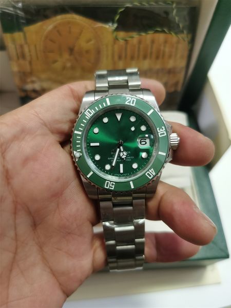 

with original box mens watches 40mm ceramic bezel full stainless steel automatic mechanics movment green sapphire waterproof watch, Slivery;brown