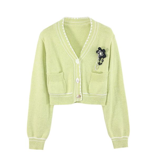 

908 l 2022 milan runway autumn women sweater brand same style long sleeve cardigan v neck womens yuecheng, White;black