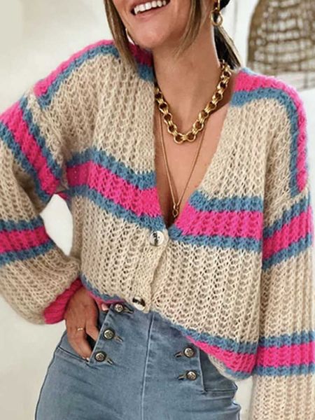 

women's sweaters 2022 autumn knit stripe sweater cardigan women fashion v-neck long sleeve loose sweaters female casual warm woman card, White;black
