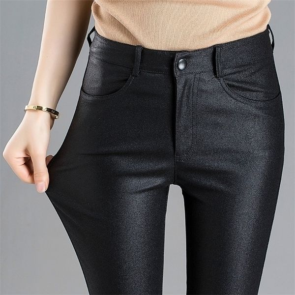 

women's leggings autumn winter warm women's pants drop female pu leather velvet trousers elastic pencil skinny pants women's, Black