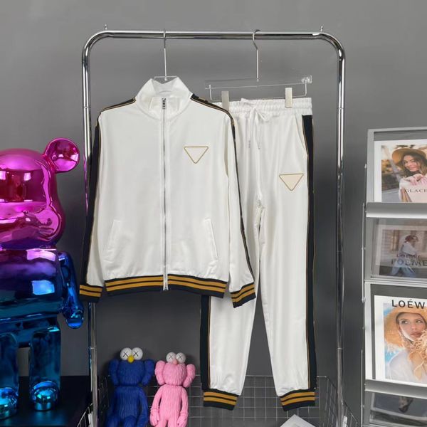 

pants brand designer high-end sports suit autumn women's trendy brand european casual cardigan long-sleeved letter printing two-piece s, White