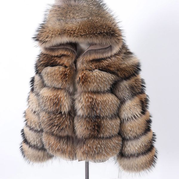 

women s fur faux natural coat real winter warm 100 fur coat real raccoon 220926, Black