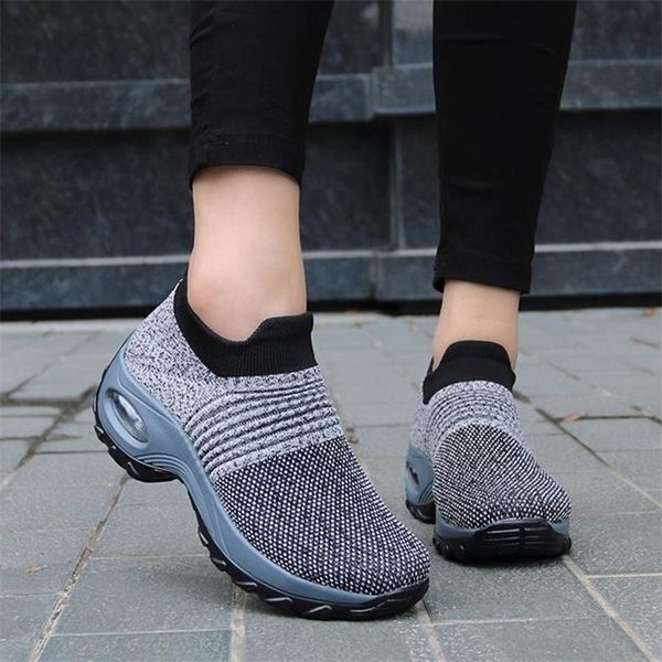 

dress shoes women sneakers running mesh breathable mix colors platform slipon female sports female 220923, Black