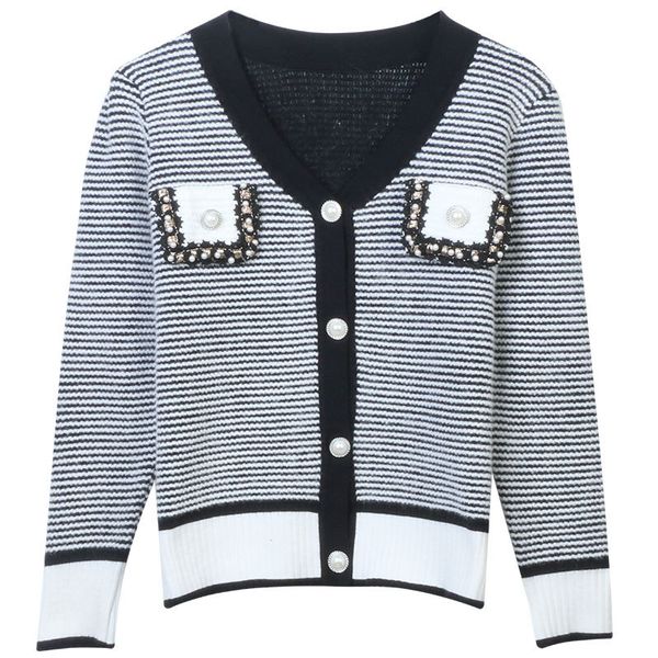 

9 2022 runway autumn women's sweaters brand same style v neck long sleeve cardigan women's mingmei, White;black