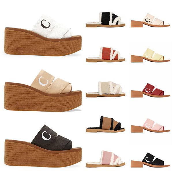 

straw platform slippers rubber flat luxury women designer shoes slides white black sail ch mules loe fur canvas casual sandals loafers sneak