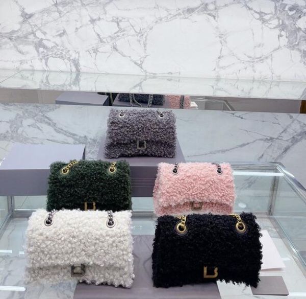 

womens winter wool handbags faux fur handbag crossbody bag lamb hair clutch flip soft wallet interior zip pocket gold hardware fashion plush