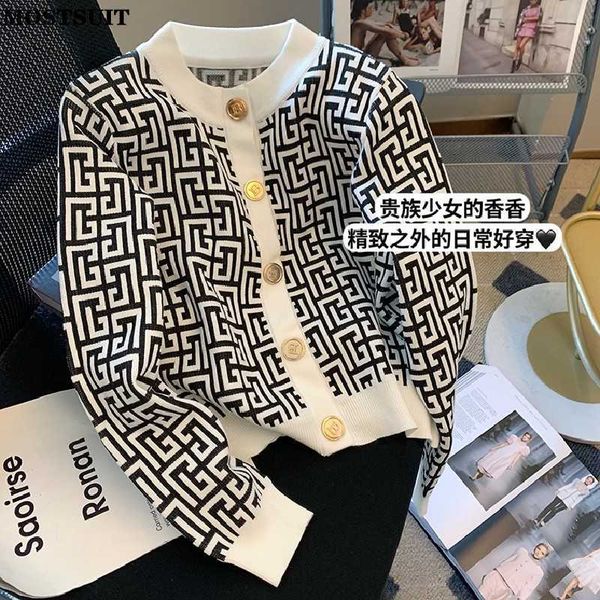 

women's sweaters fashion jacquard knitted women cardigan sweater 2022 autumn streetwear korean vintage ladies chic jumper long sleeve, White;black