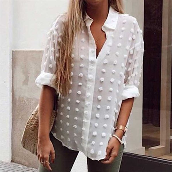

women's blouses shirts womens and blouses elegant long sleeve chemise femme polka dot loose ol shirt ladies chiffon blouse dames blusa, White