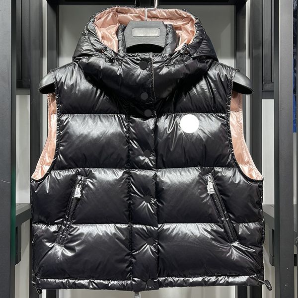 

maya women vests embroidered badge women's down jacket vest vests thermal hooded jackets, Black;white