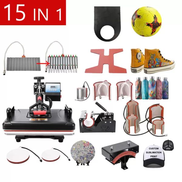 

double display 15 in 1 combo heat transfer machines sublimation heat press machine for customizing t shirt/keychain/pen