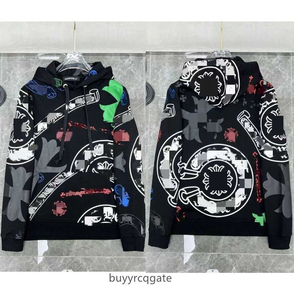 

men's fleece mens brand sweatshirts classic ch designer hoodie horseshoe sanskrit print luxury zipper jacket pullover hooded coat fash, Black