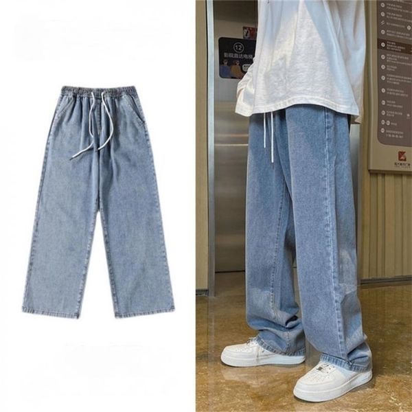 

men's jeans straight wide leg loose pants spring and autumn elasticated waist vintage casual trousers bottoms plus size s 3xl 220922, Blue