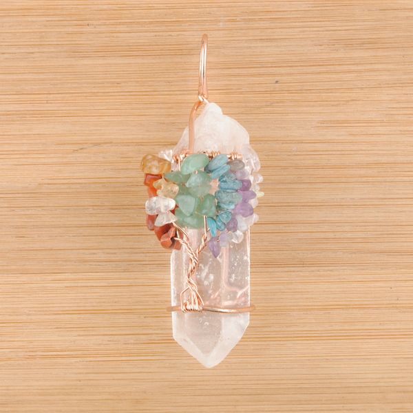 

natural crystal big pendant reiki chakra tree of life rose gold color handmade wire wrapped charm for necklace n4524, Silver