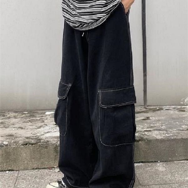 

women's pants capris houzhou harajuku oversize black cargo women japanese streetwear loose wide leg trousers for female pockets grunge, Black;white