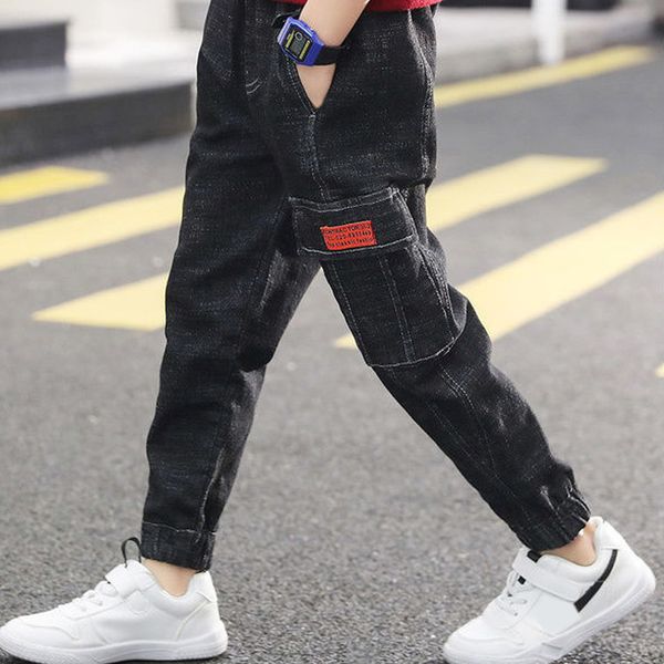 

jeans ienens boy's casual cargo pants spring clothes child denim trousers elastic waist 5-11 years kids stretch 220923, Blue