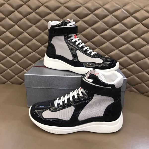 

luxurious brand america cup high-sneakers shoes men rubber sole casual walking fabric patent leather comfort outdoor runner sports, Black