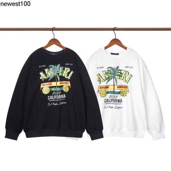 

dsigner new hoodies sweatshirts amirs resort style coconut tree pattern letter printing round neck lovers loose, Black