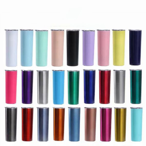 

20oz skinny tumbler stainless steel slim insulated tumblers straight cup vacuum beer coffee mugs cup with lid 20 colors