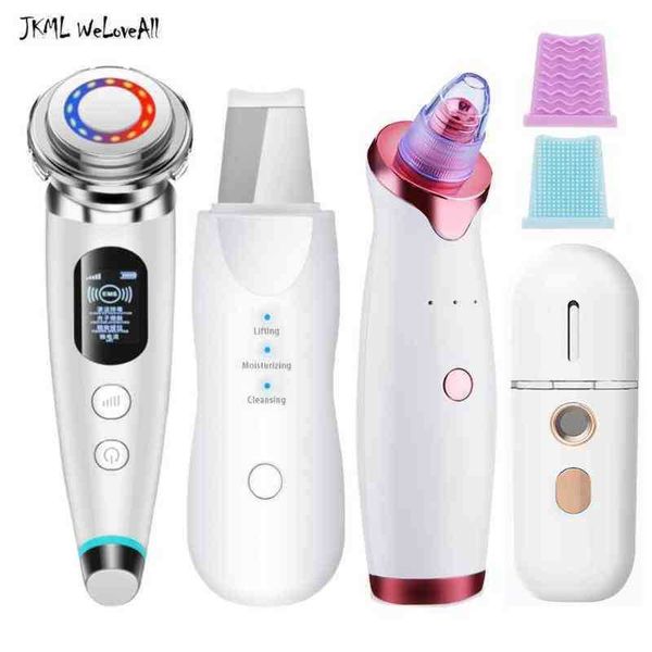 

ems led facial therapy skin care massager scrubber blackhead remover electric pore cleaner nano spray face steamer kit 220516