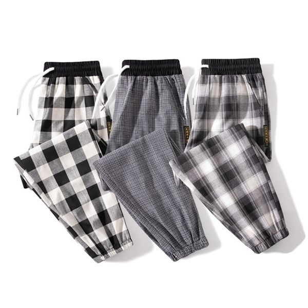 

men's pants allmatch plaid pants men casual pants male summer harajuku loose drawstring wild pant man hip hop jogger trousers 220922, Black