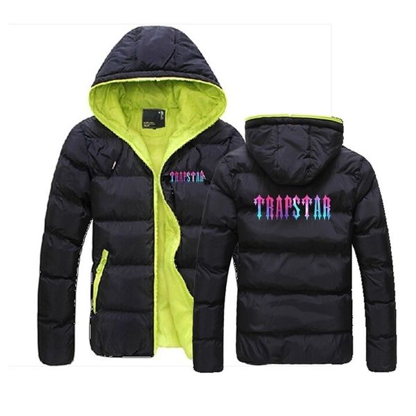 

men's down parkas trapstar london winter colorblock zipper hooded cotton jacket sweatshirts padded slim fit casual warmer coats 220924, Black