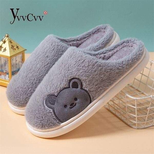 

slippers yvvcvv cute bear fluffy furry animal slippers women winter fuzzy bunny slides memory foam slippers house platform shoes 220926, Black