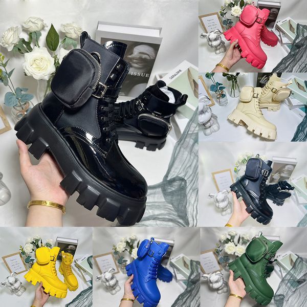 

35-46 men martin boot leather boots bags shoe designer woman ankle high platform rubber heel sole nylon combat womens desert short booties b, Black