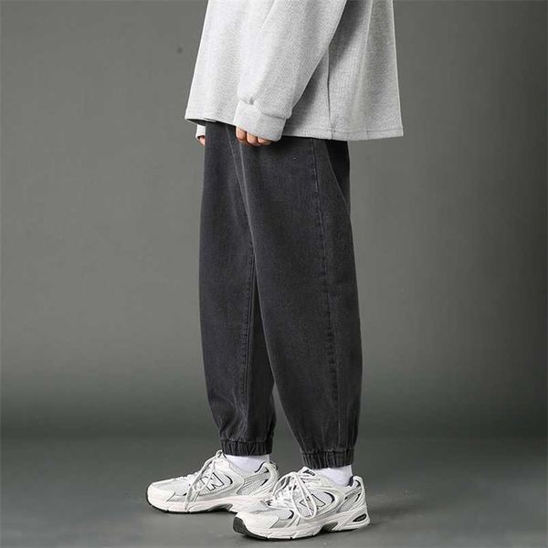 

men's jeans young solid color cotton fashion loose casual pants high street student blue black 220922