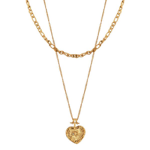 

Double Layered Stainless Steel Gold Color Necklace Design Heart Pendant Chain For Woman Daily Outfit Jewelry