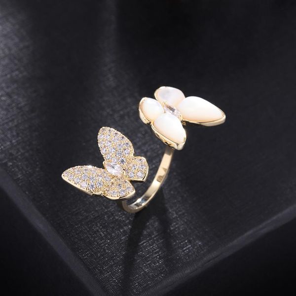 

new style korean brand luxury micro-inlaid zircon butterfly open ring jewelry temperament women high-end shiny zircon 18k gold pla189e, Silver