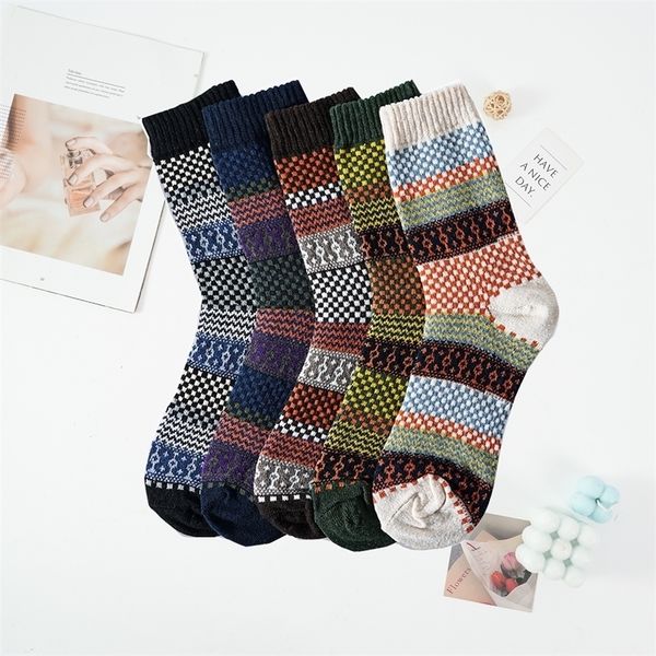 

men's socks 5pairslot terry thicken color patchwork men's warm wool winter autumn warmer socks fashion cotton absorb sweat sock fo, Black