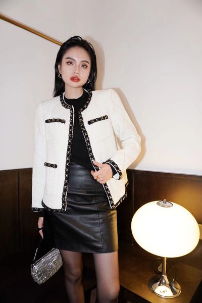 

chan women's brand jacket 2022 new autumn winter brand logo jacket overcoat fashion tweed coat down jacket spring casual grade tweed co, Black;brown